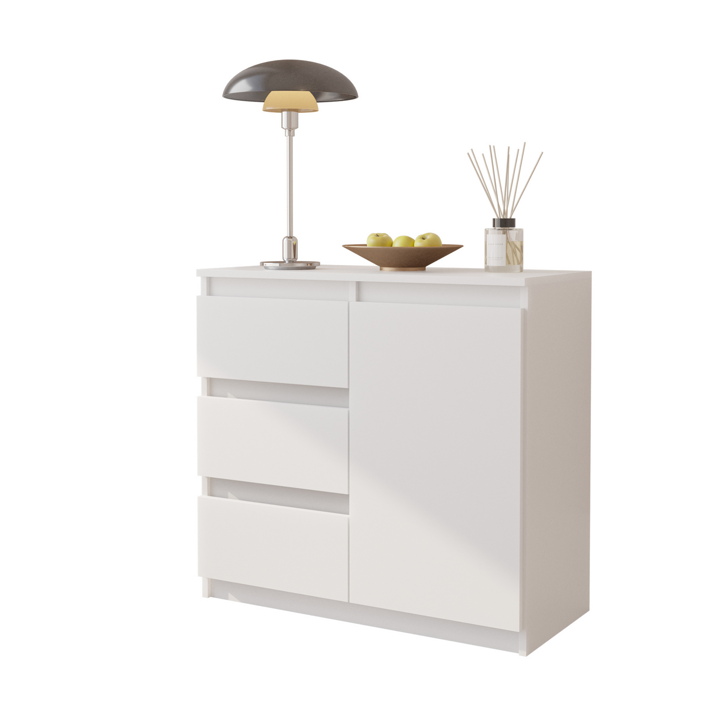 MIKEL - Kommode / Sideboard mit 3 Schubladen und 1 Tür - Weiß Matt