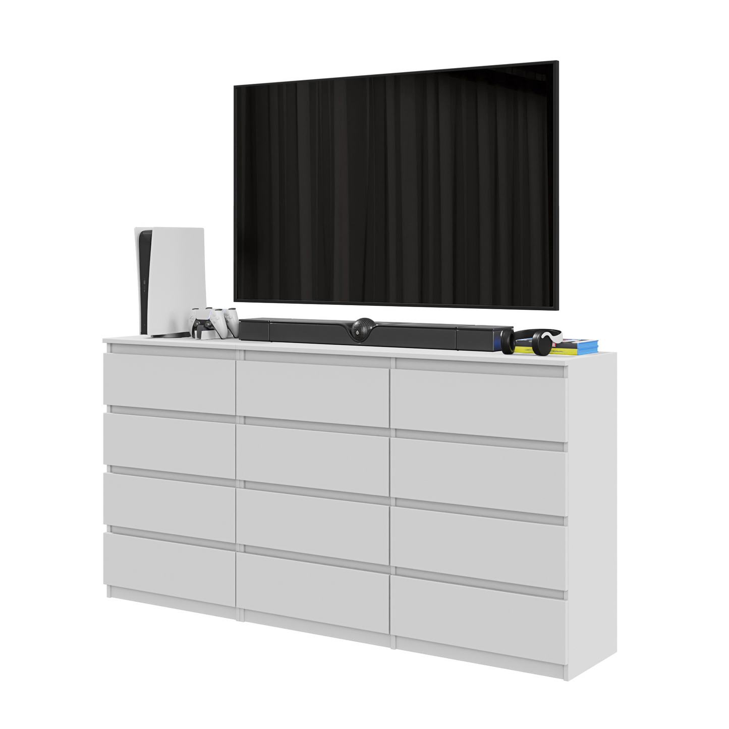 GABRIEL - Kommode / Sideboard mit 12 Schubladen (8+4) - Weiß Matt