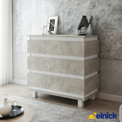 MARGARET - Kommode / Sideboard mit 3 Schubladen - Weiß Matt / Beton-Optik