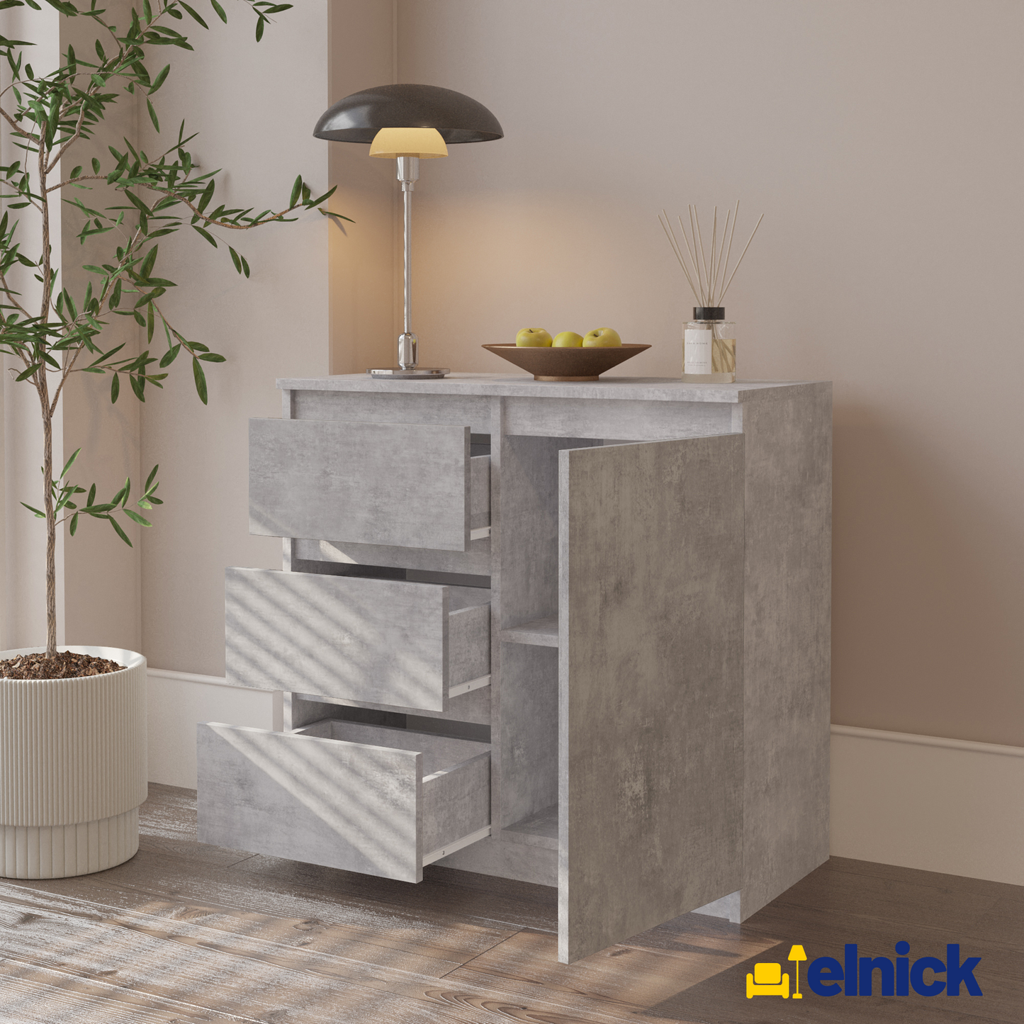 MIKEL - Kommode / Sideboard mit 3 Schubladen und 1 Tür - Beton-Optik