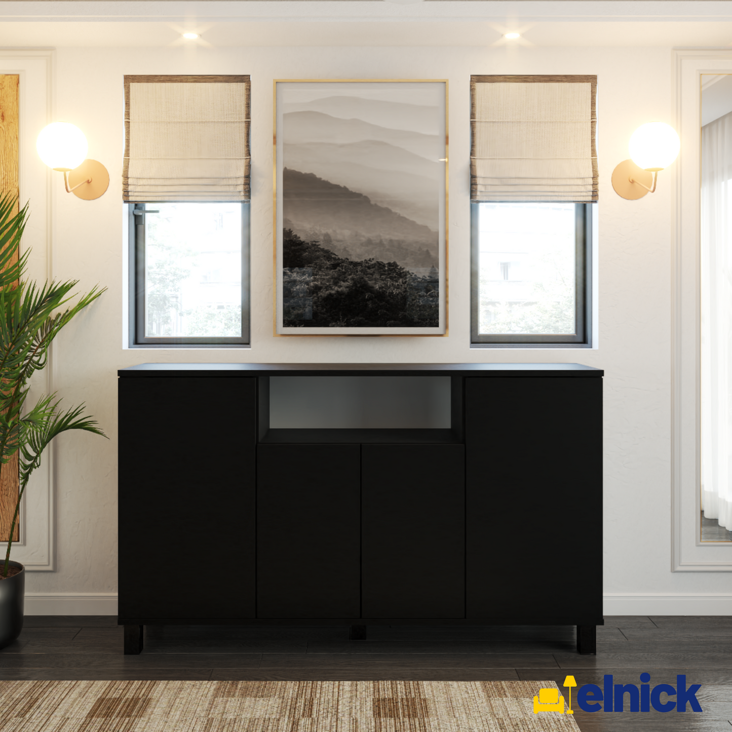 CALVIN – TV-Schrank mit 4 Türen – Wohnzimmer Sideboard - Schwarz Matt