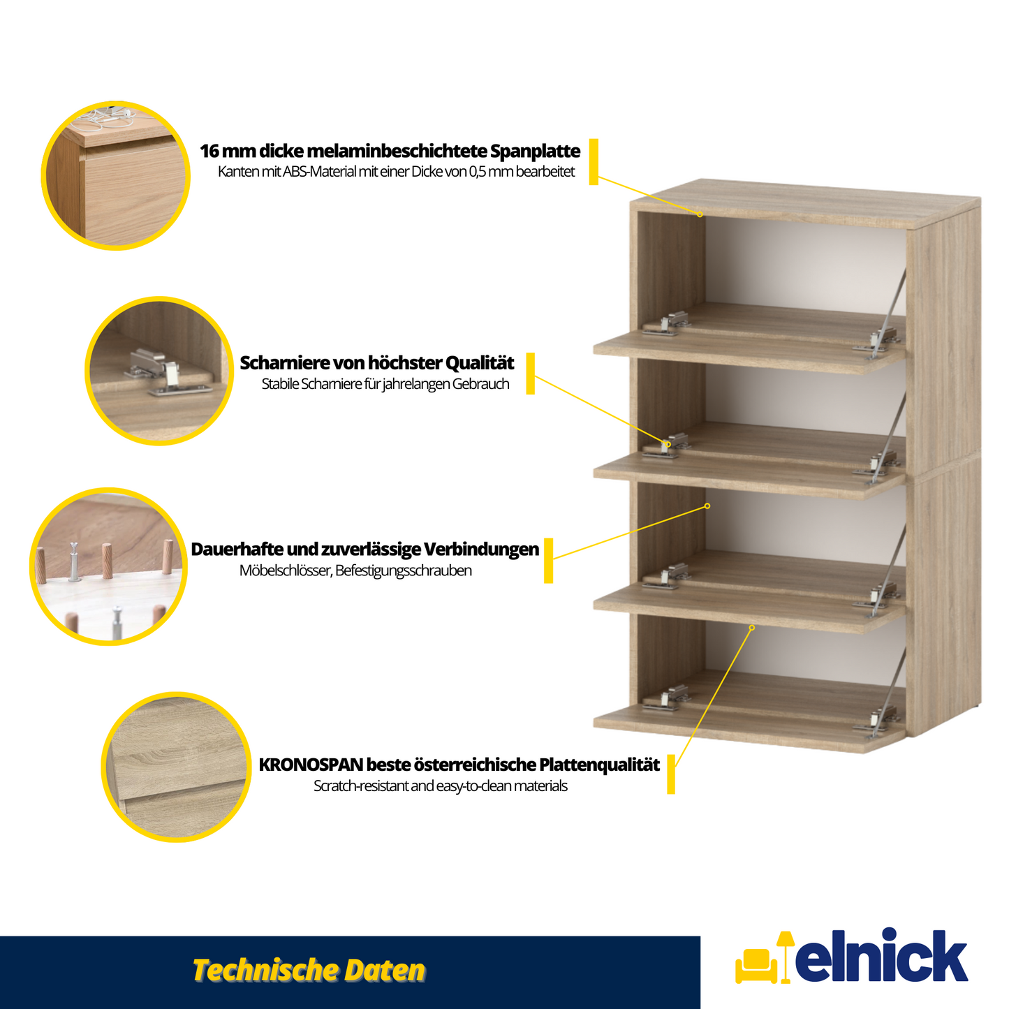 JACK - Schuhschrank - 4-stufig Schuhkipper - Sonoma Eiche