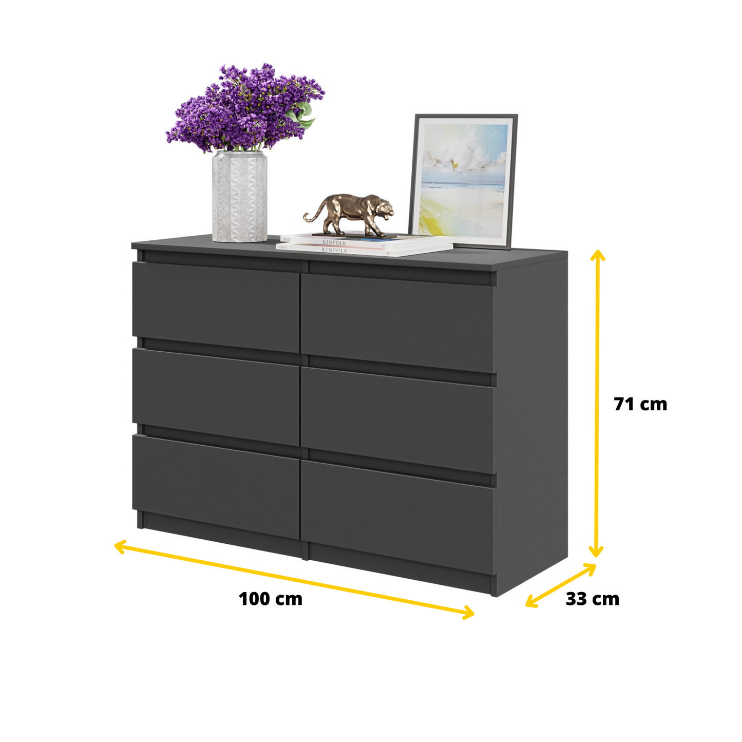 GABRIEL - Kommode / Sideboard mit 6 Schubladen - Anthrazit Grau