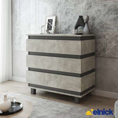 MARGARET - Kommode / Sideboard mit 3 Schubladen - Anthrazit Grau / Beton-Optik