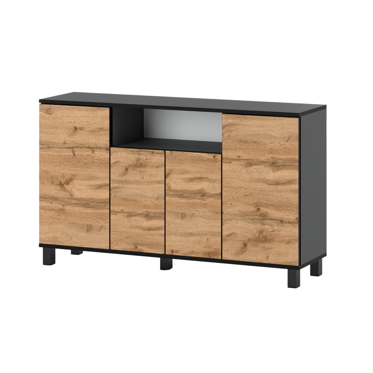CALVIN – TV-Schrank mit 4 Türen – Wohnzimmer Sideboard - Anthrazit Grau / Wotan Eiche