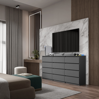 GABRIEL - Kommode / Sideboard mit 12 Schubladen (8+4) - Anthrazit Grau