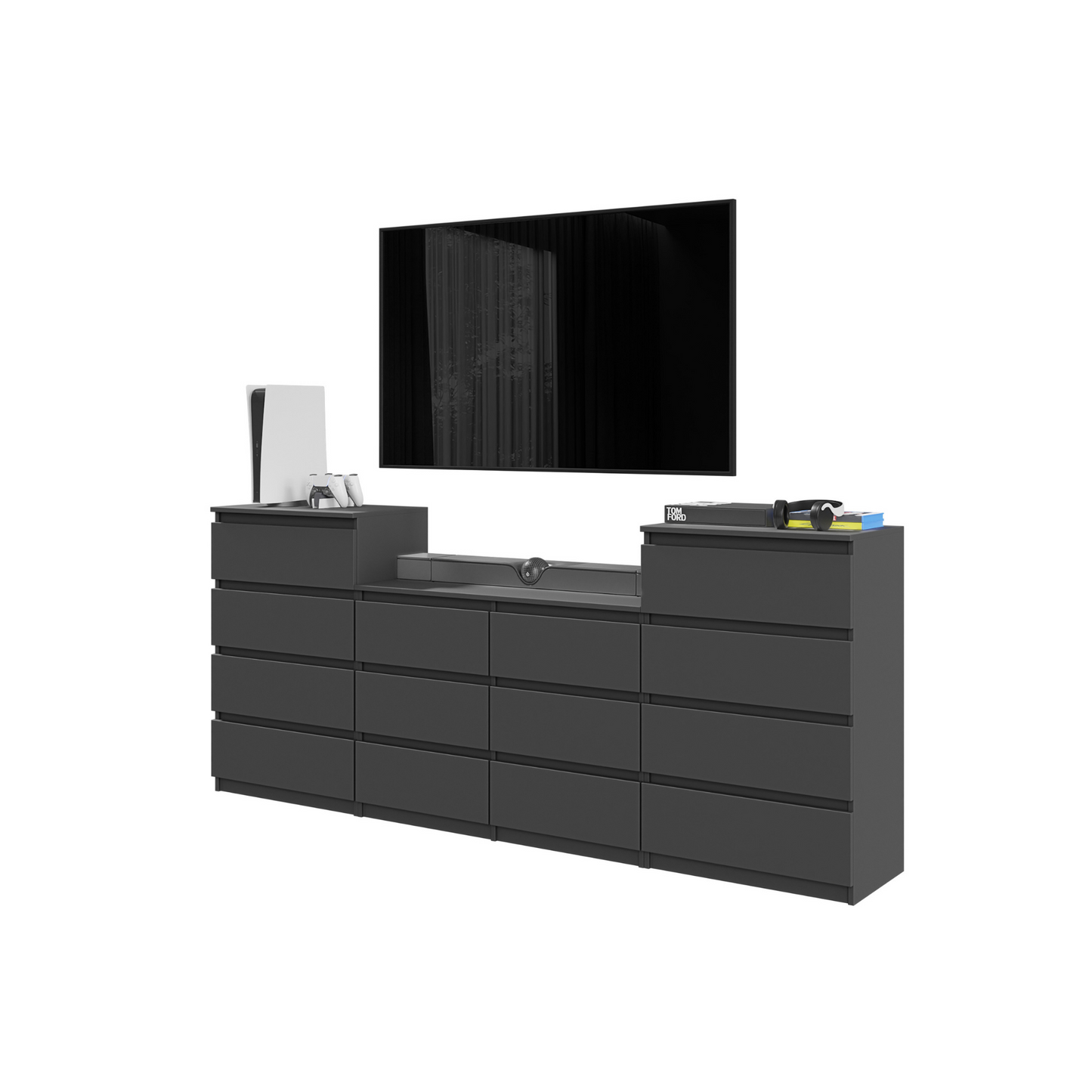 GABRIEL - Kommode / Sideboard mit 14 Schubladen (4+6+4) - Anthrazit Grau