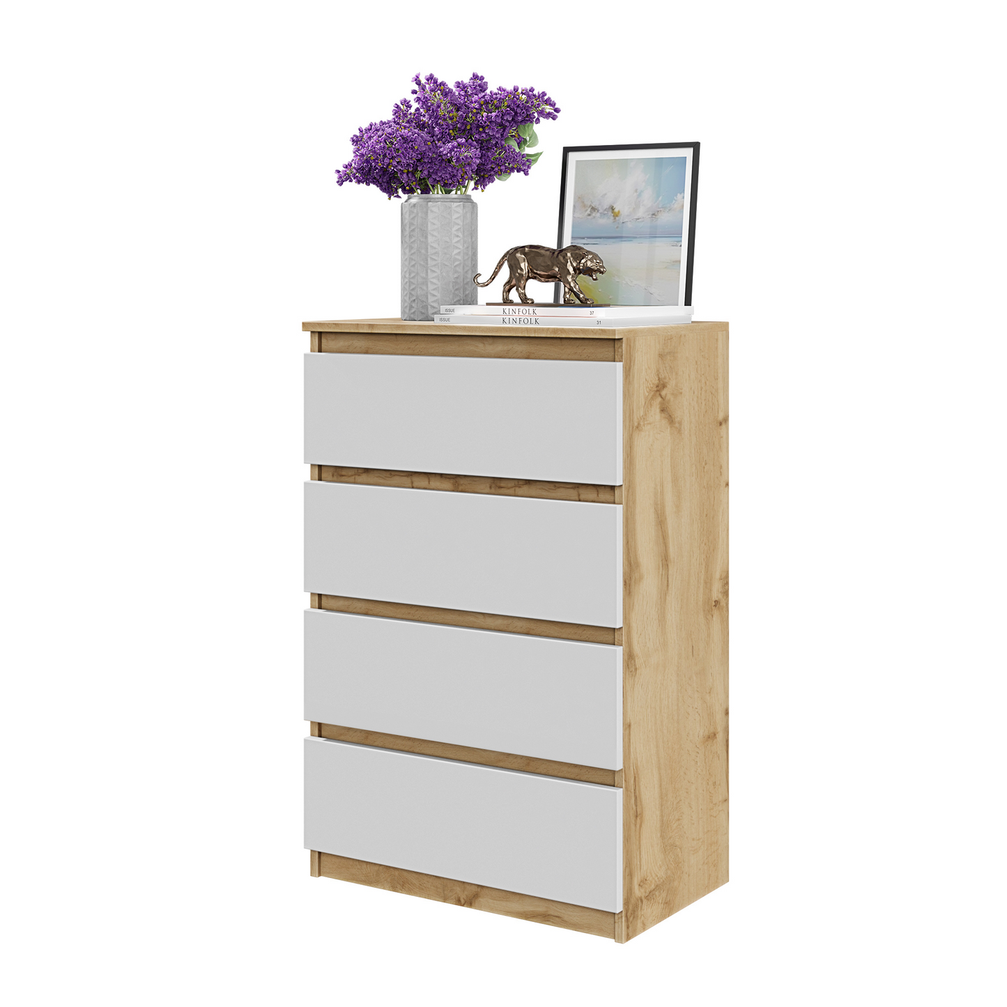GABRIEL - Kommode / Sideboard mit 4 Schubladen - Wotan Oak / White Matt H92cm B60cm T33cm