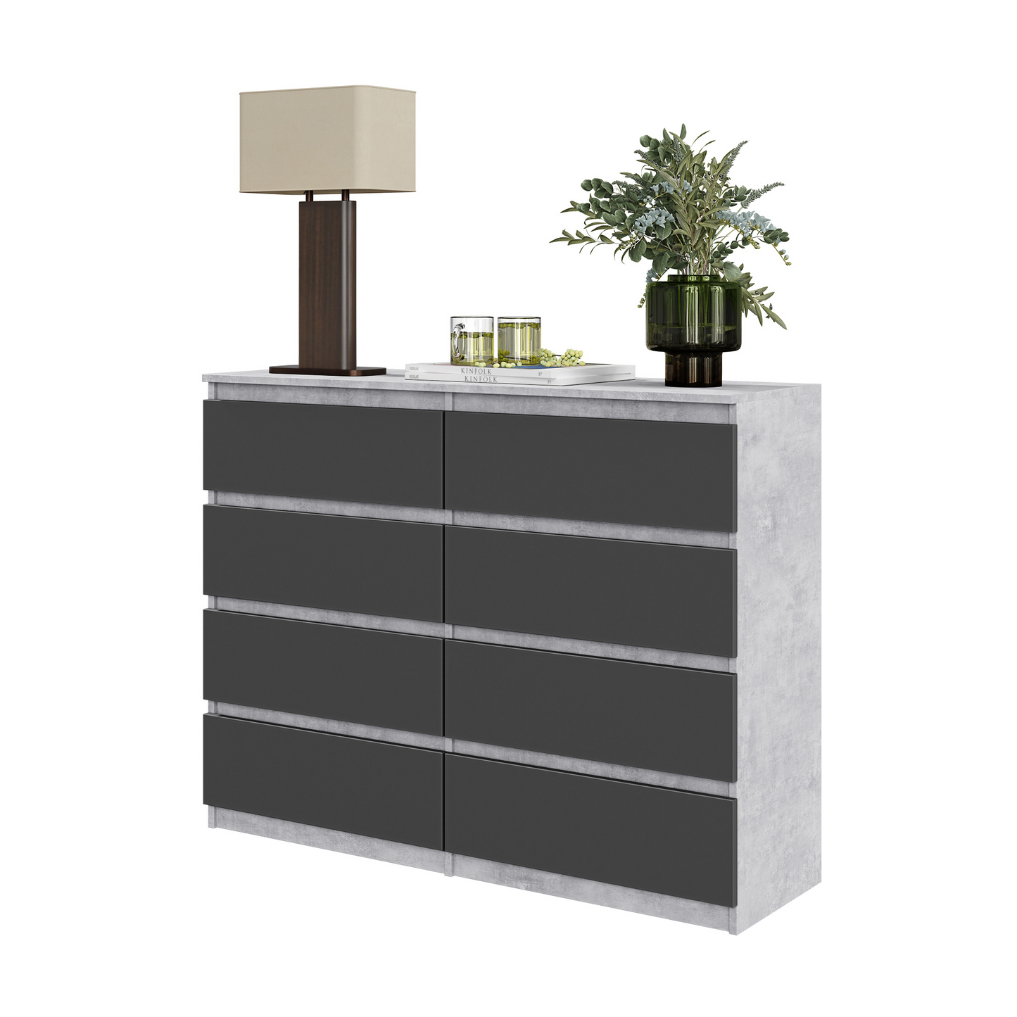 GABRIEL - Kommode / Sideboard mit 8 Schubladen - Beton / Anthrazit H92cm B120cm T33cm