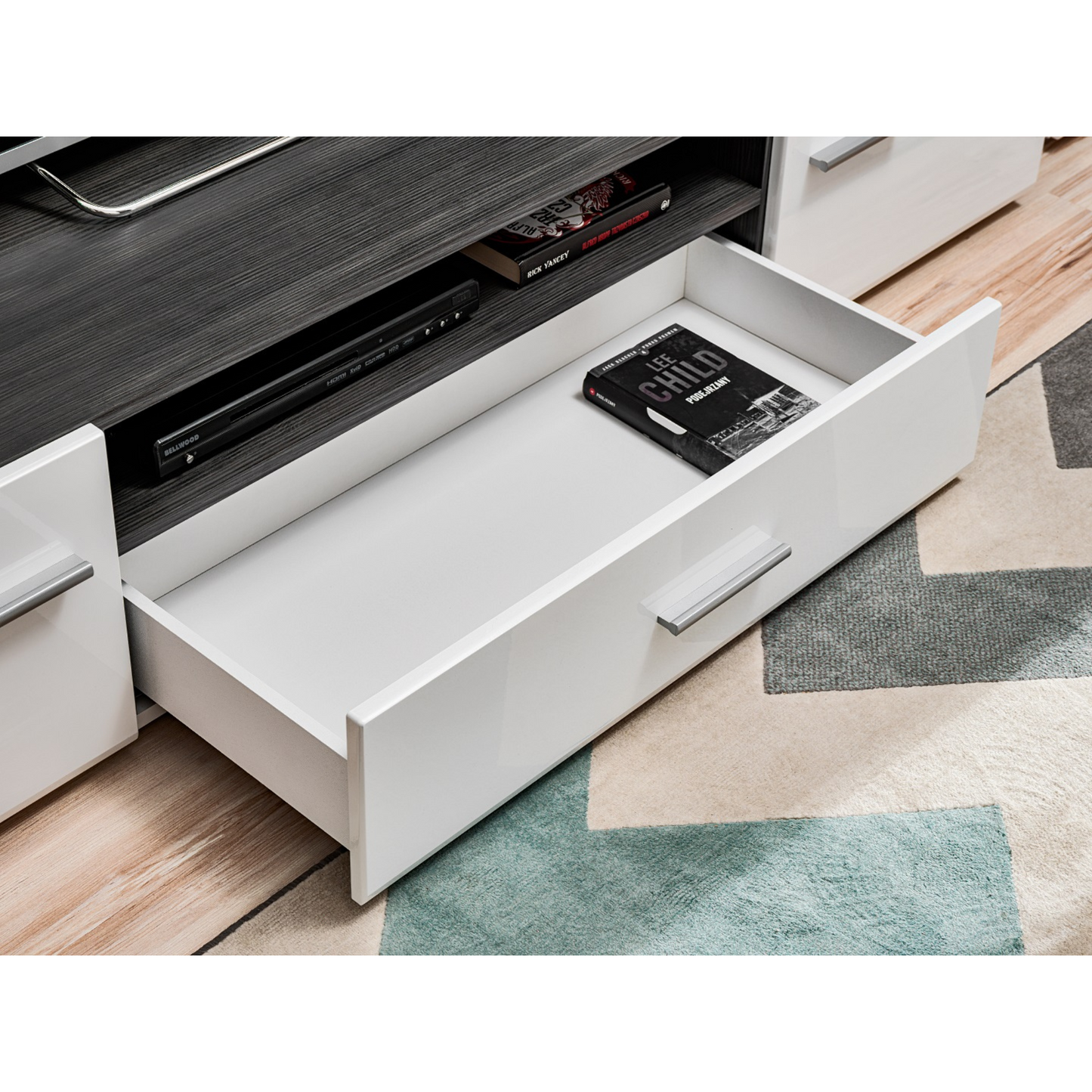 Wohnwand SOLIDO TWIN - Wohnzimmer-Möbel-Set - Norwegische Kiefer / Weiß Gloss