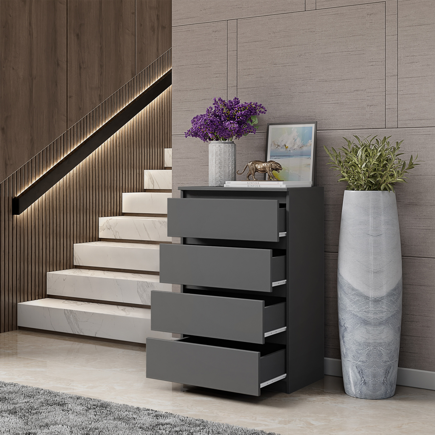 GABRIEL - Kommode / Sideboard mit 4 Schubladen - Anthrazit Grau