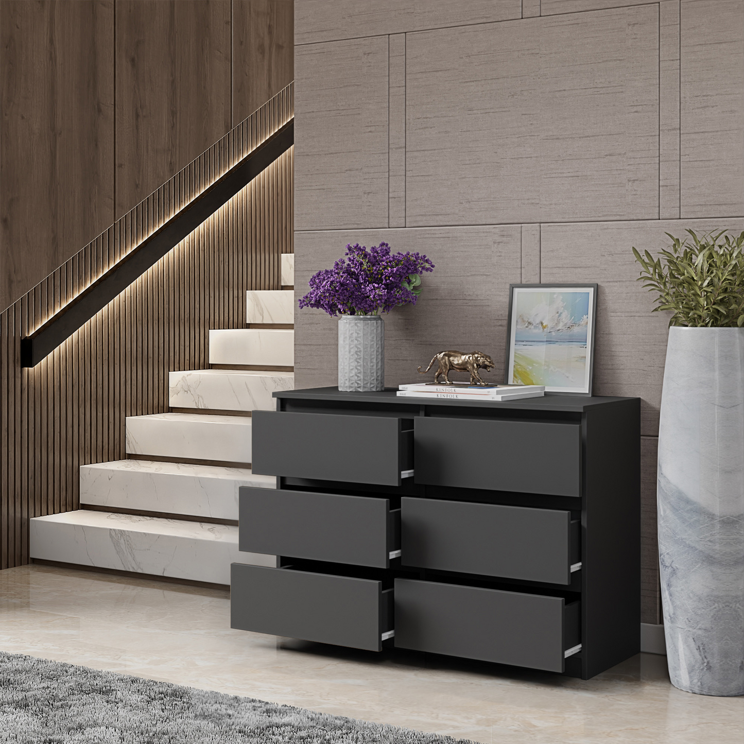 GABRIEL - Kommode / Sideboard mit 6 Schubladen - Anthrazit Grau