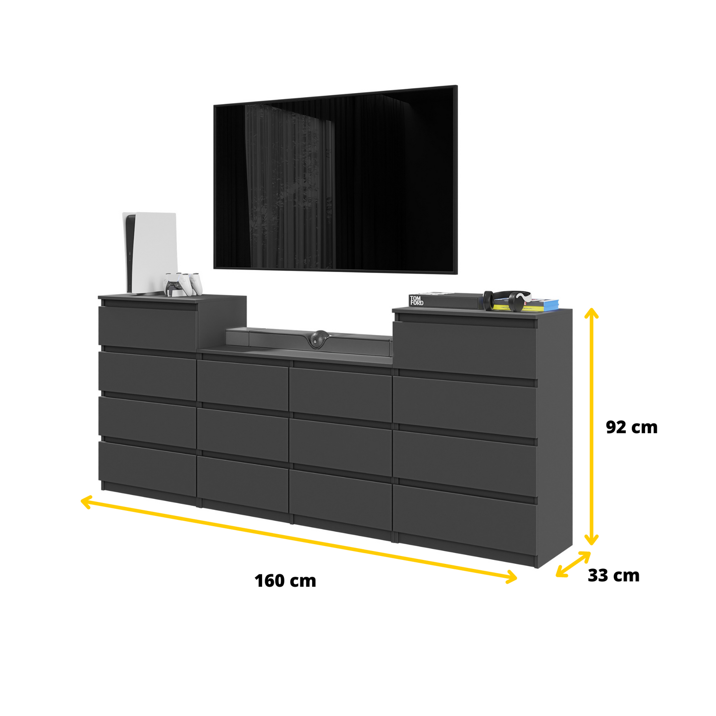 GABRIEL - Kommode / Sideboard mit 14 Schubladen (4+6+4) - Anthrazit Grau