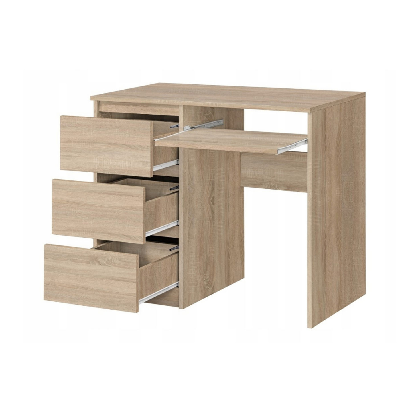 BRUNO - Schreibtisch mit 3 Schubladen und Tastaturablage Links - Sonoma Eiche 90cm
