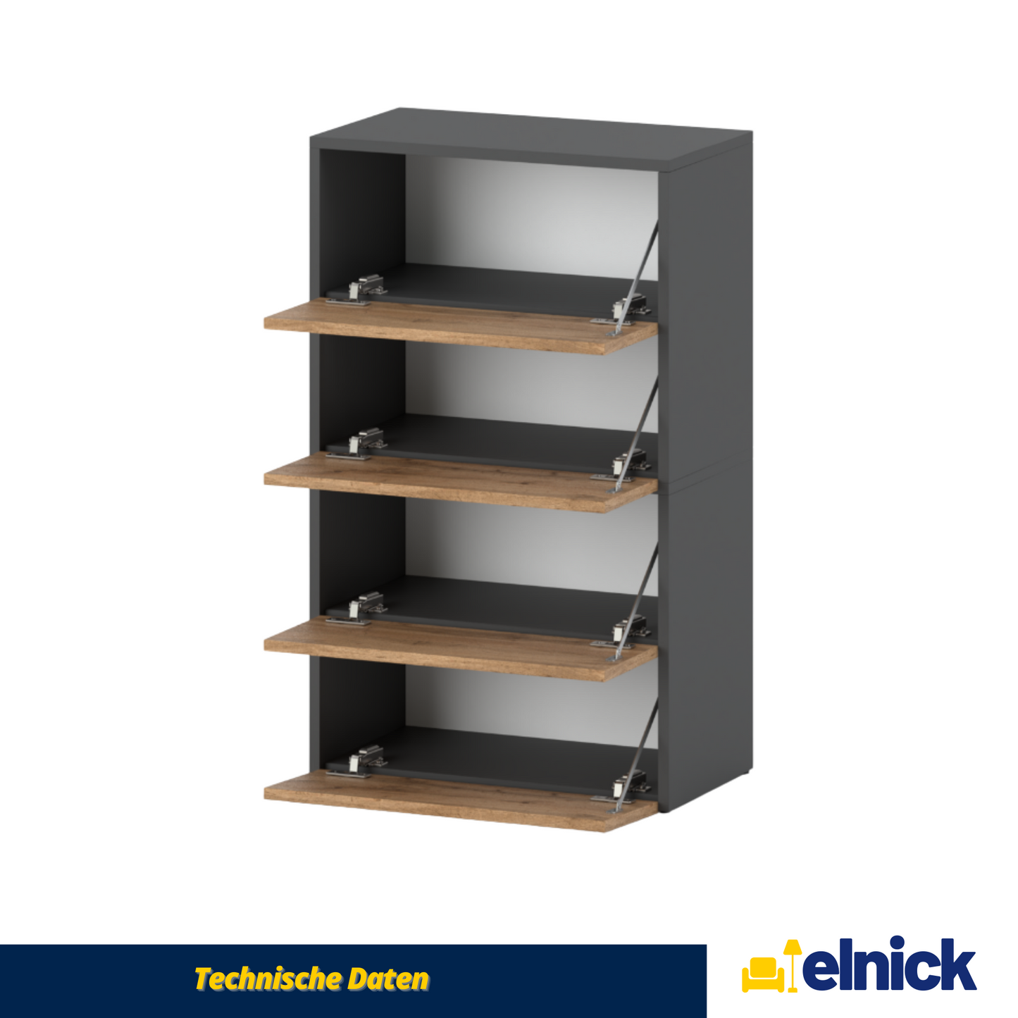 JACK - Schuhschrank - 4-stufig Schuhkipper - Anthrazit Grau / Wotan Eiche