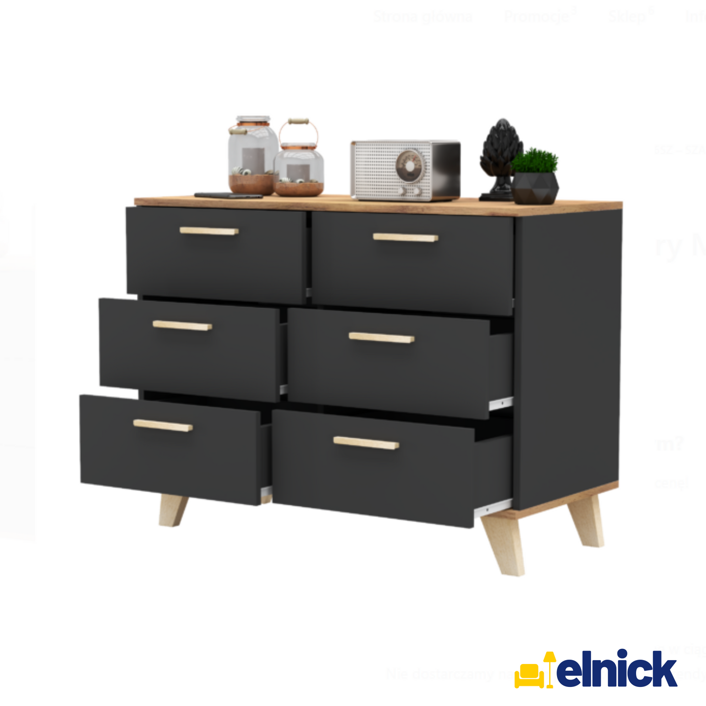 INGRID - Skandinavisch Kommode / Sideboard mit 6 Schubladen - Anthrazit Grau / Wotan Eiche