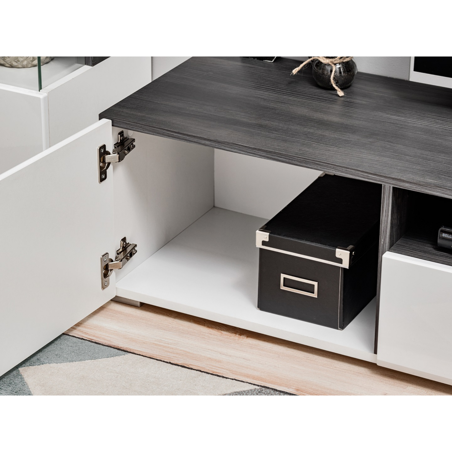 Wohnwand SOLIDO TWIN - Wohnzimmer-Möbel-Set - Norwegische Kiefer / Weiß Gloss