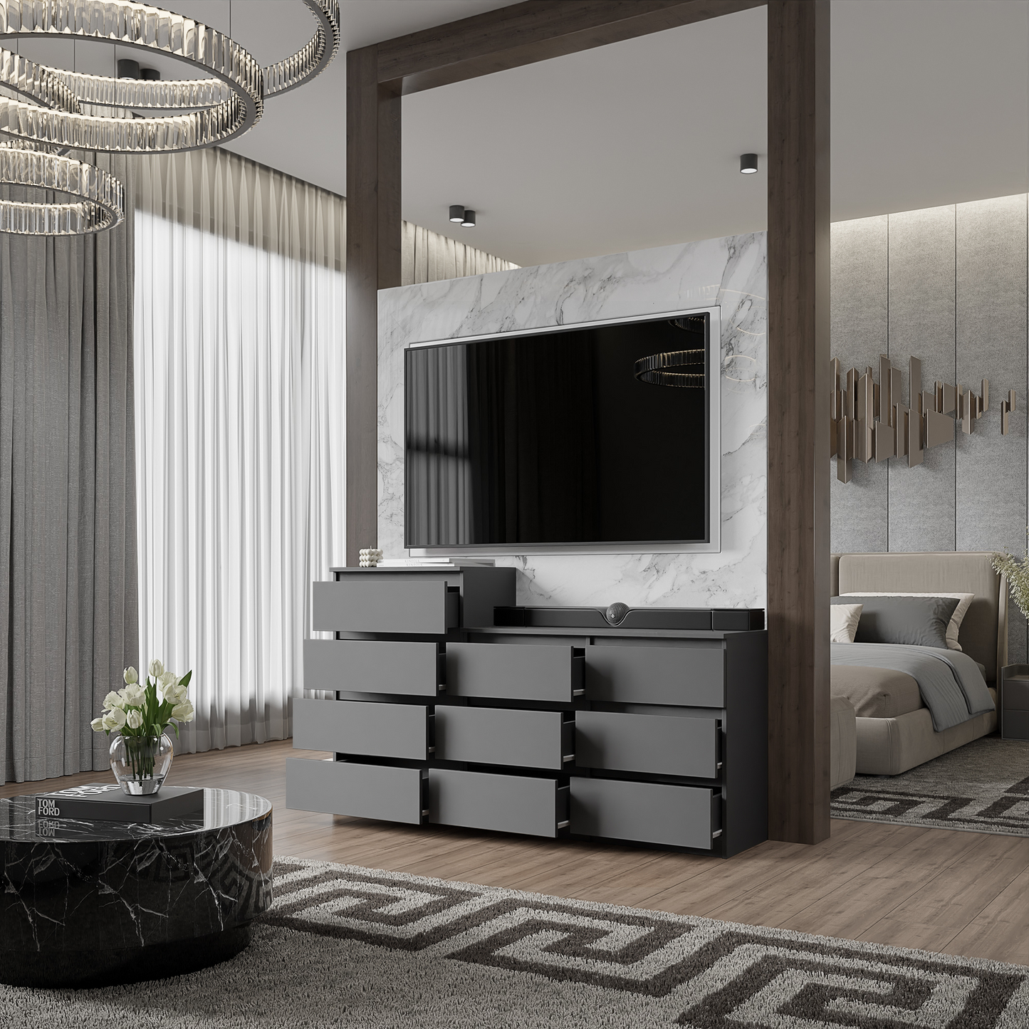 GABRIEL - Kommode / Sideboard mit 10 Schubladen (6+4) - Anthrazit Grau