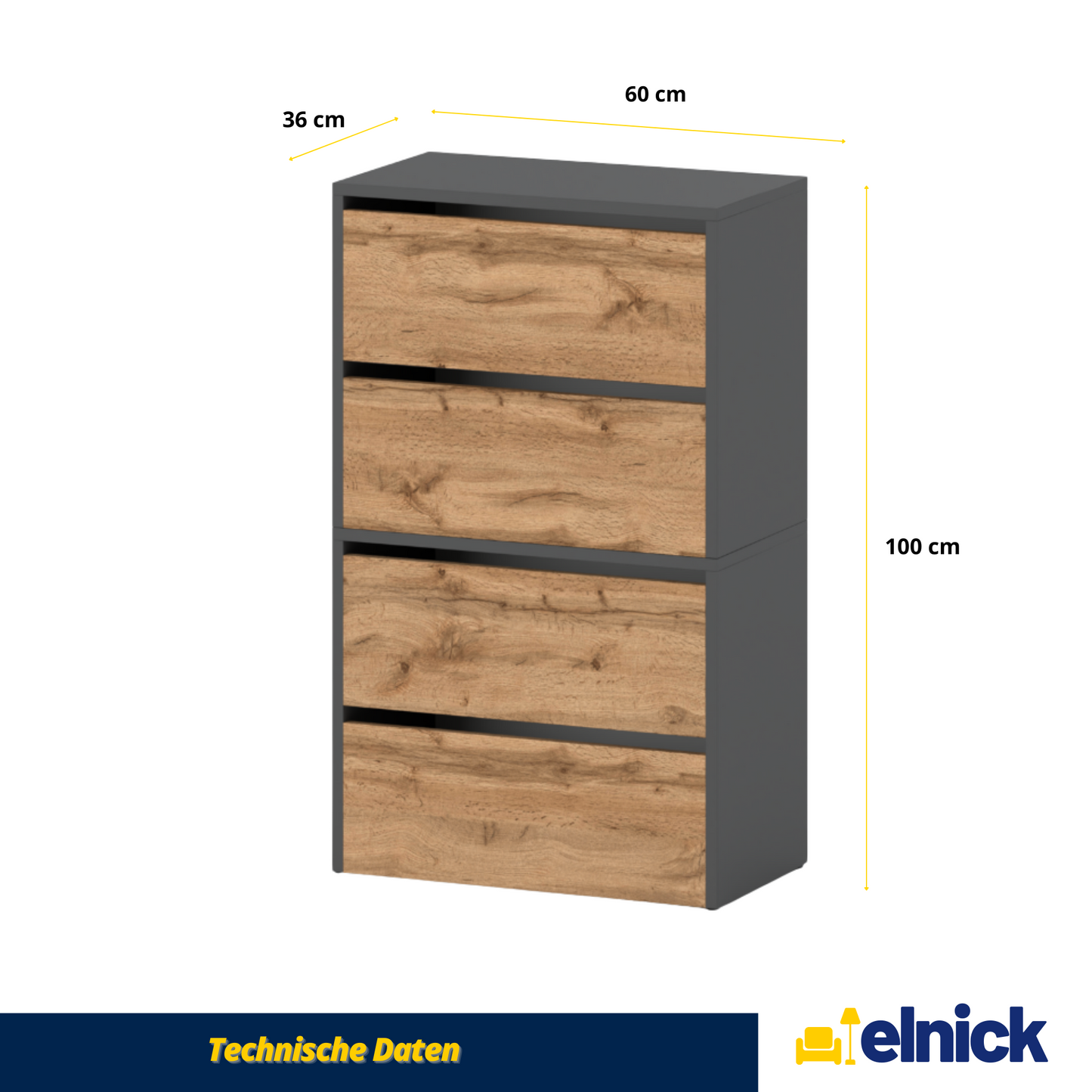 JACK - Schuhschrank - 4-stufig Schuhkipper - Anthrazit Grau / Wotan Eiche