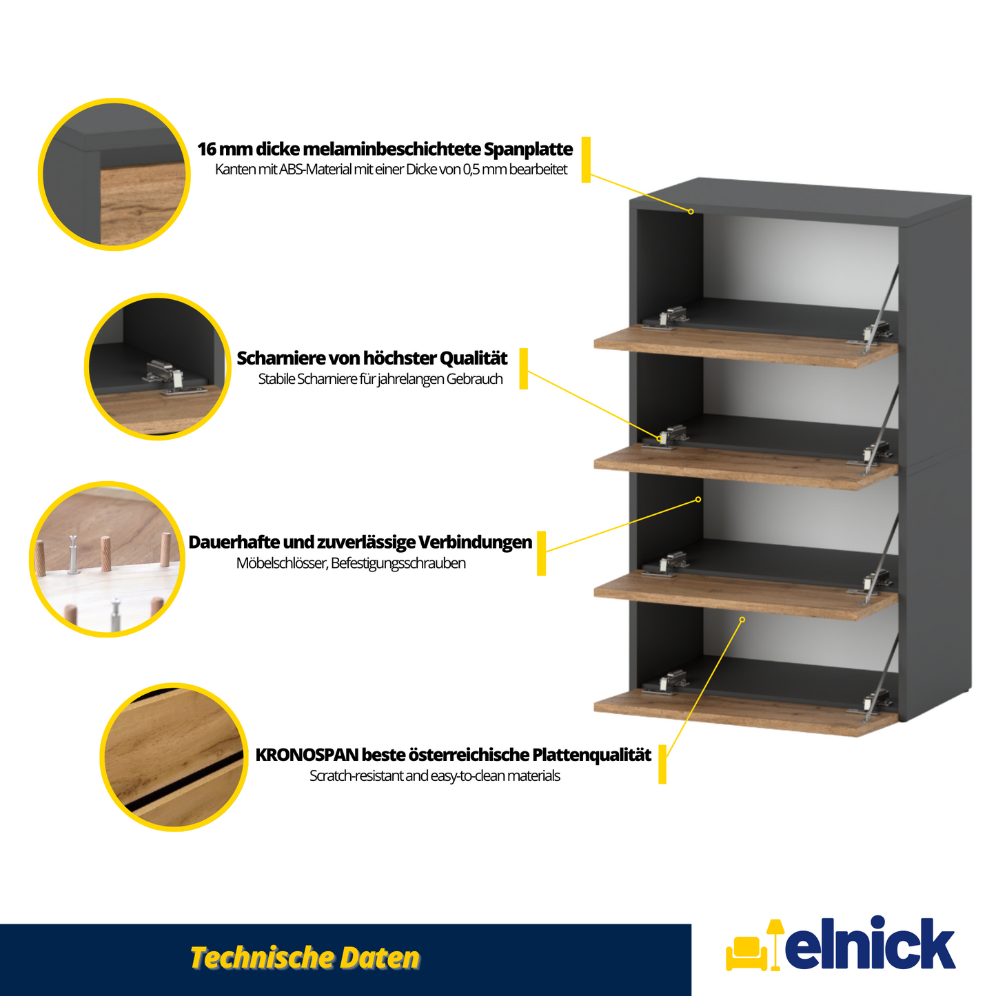 JACK - Schuhschrank - 4-stufig Schuhkipper - Anthrazit Grau / Wotan Eiche