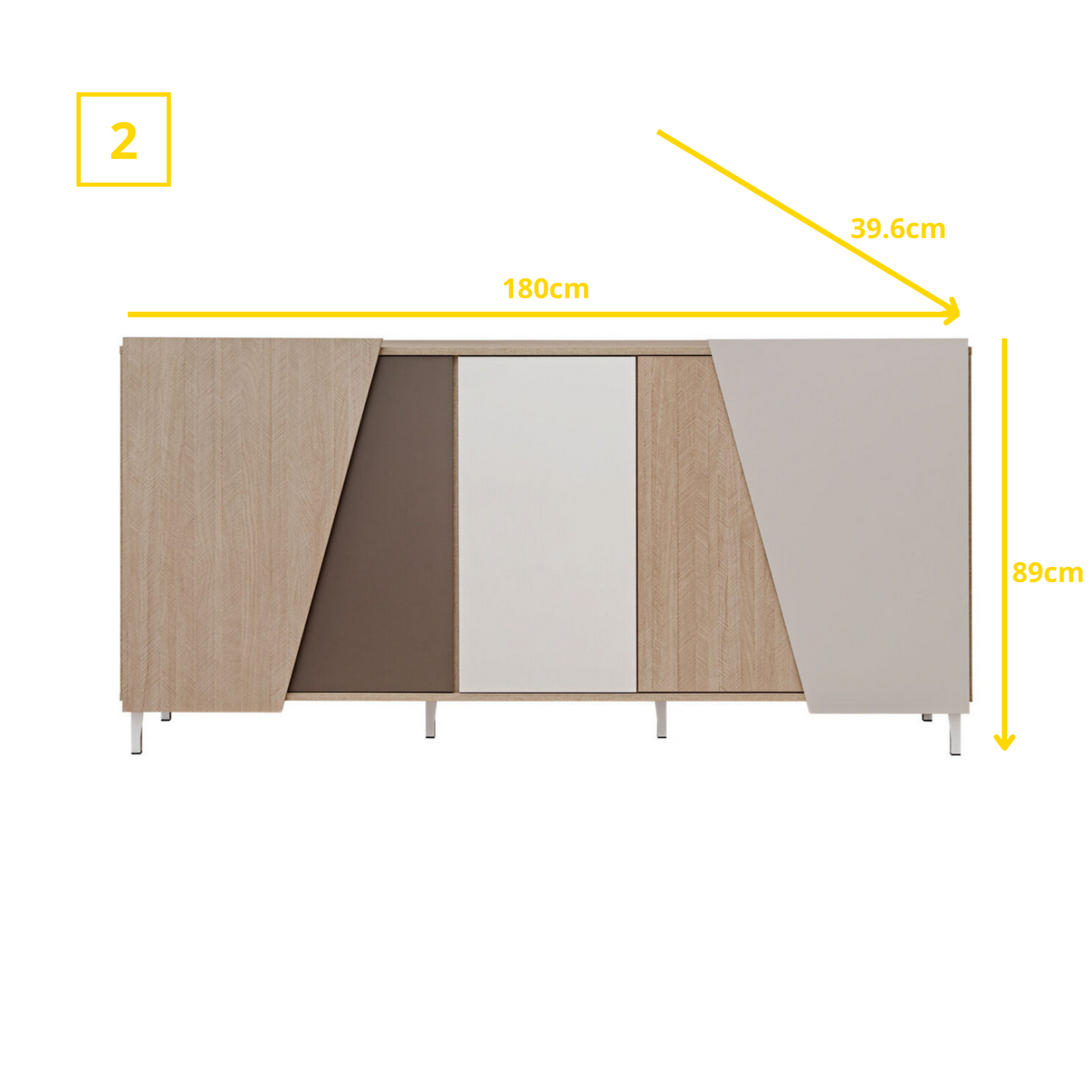 Wohnwand VISTE - Wohnzimmer-Möbel-Set - Skandi / Trüffel / Weiß Hochglanz