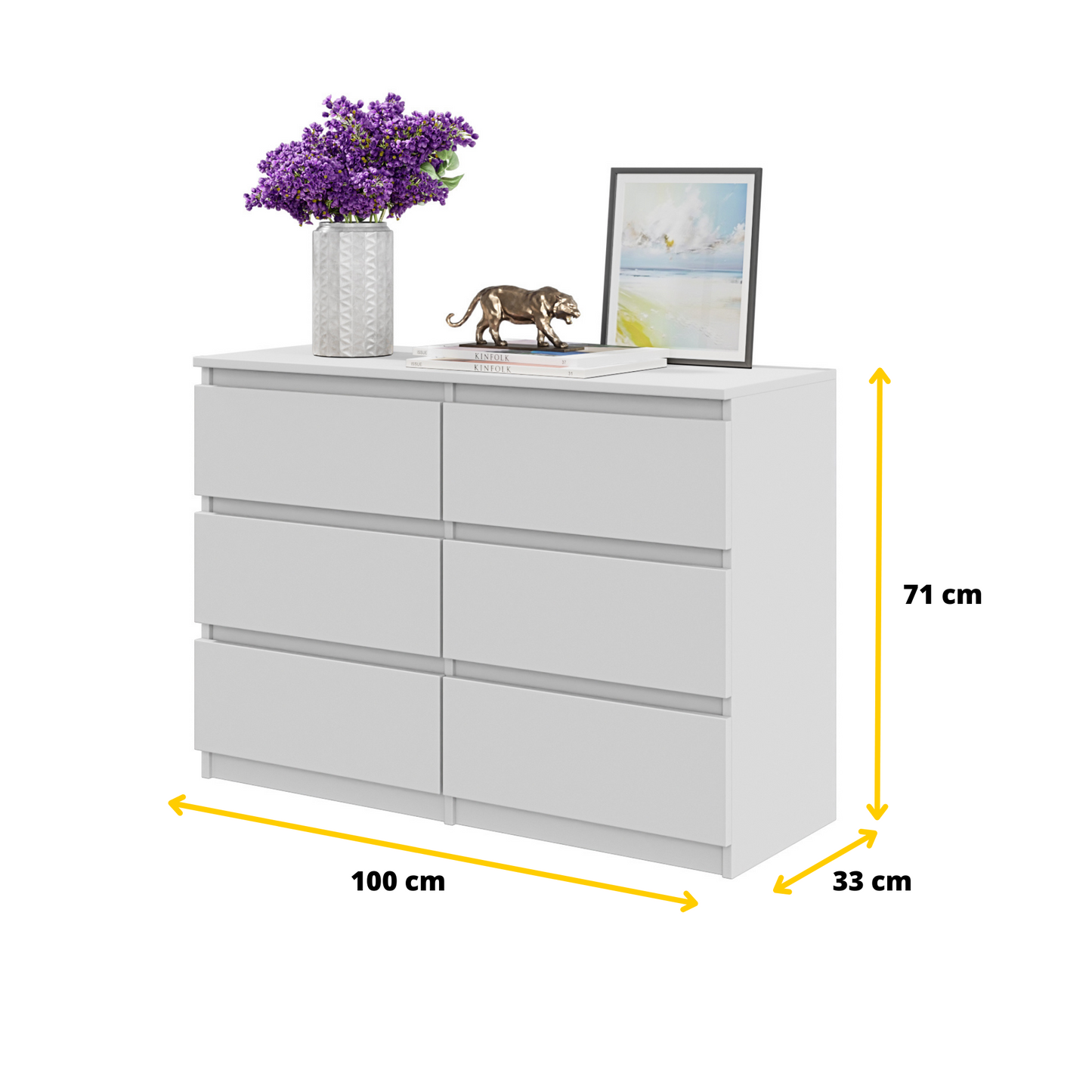 GABRIEL - Kommode / Sideboard mit 6 Schubladen - Weiß Matt