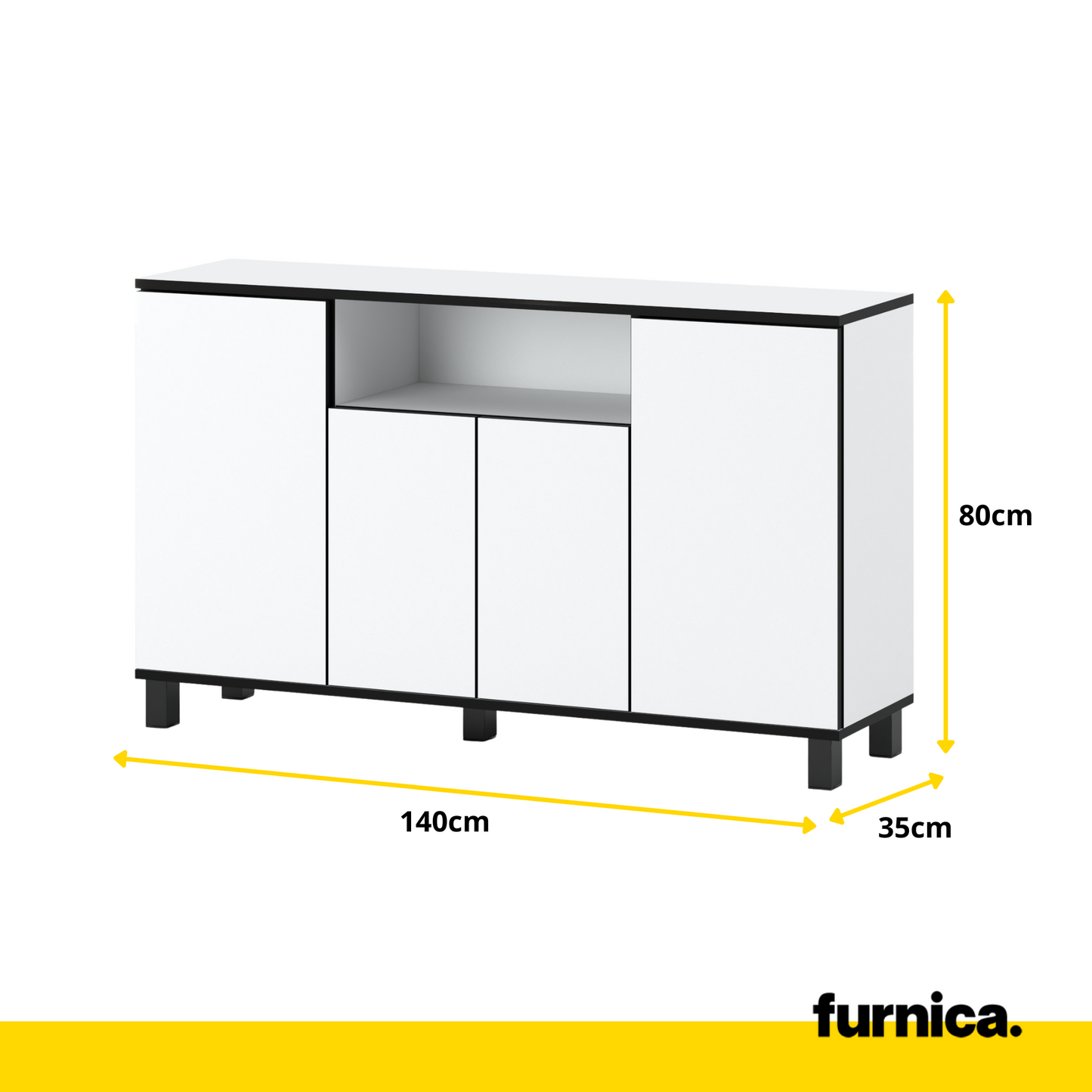CALVIN – TV-Schrank mit 4 Türen – Wohnzimmer Sideboard - Weiß Matt