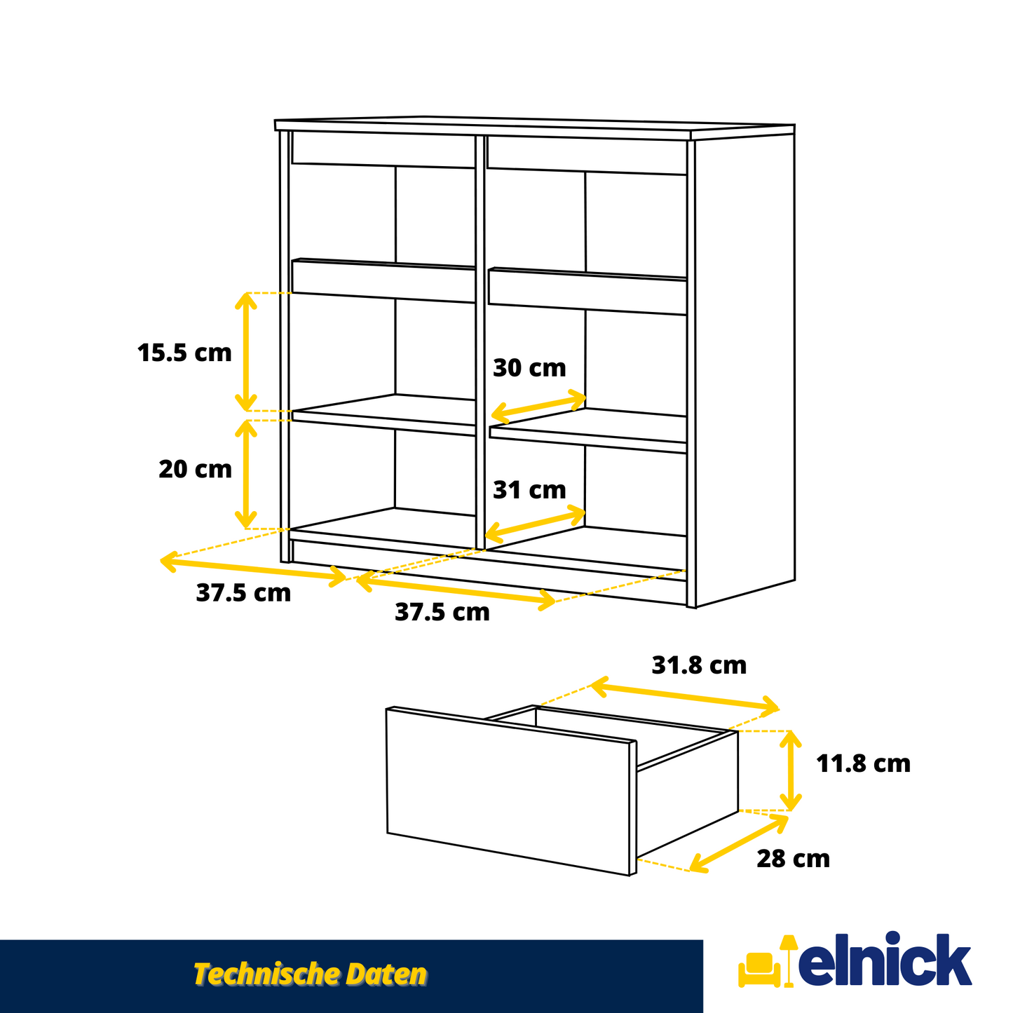 NOAH - Kommode / Sideboard mit 2 Schubladen und 2 Türen - Beton-Optik / Sonoma Eiche