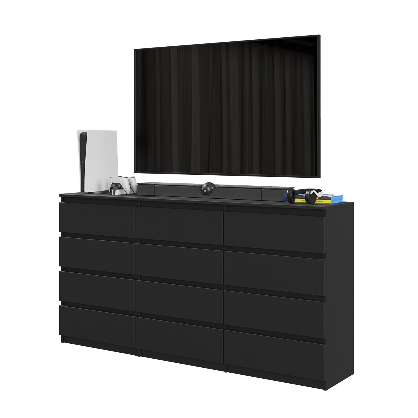 GABRIEL - Kommode / Sideboard mit 12 Schubladen (8+4) - Schwarz Matt