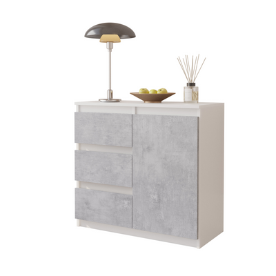 MIKEL - Kommode / Sideboard mit 3 Schubladen und 1 Tür - Weiß Matt / Beton-Optik