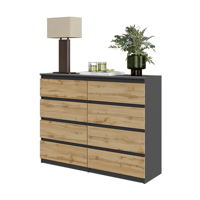 GABRIEL - Kommode / Sideboard mit 8 Schubladen - Anthrazit Grau / Wotan Eiche