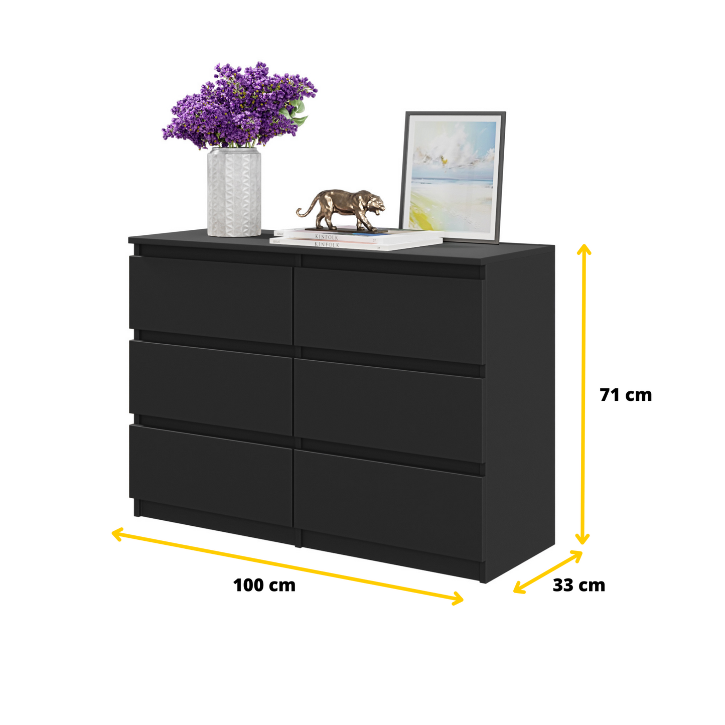 GABRIEL - Kommode / Sideboard mit 6 Schubladen - Schwarz Matt