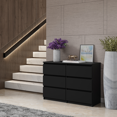 GABRIEL - Kommode / Sideboard mit 6 Schubladen - Schwarz Matt