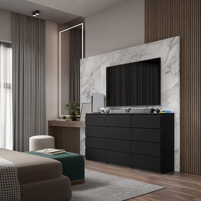 GABRIEL - Kommode / Sideboard mit 12 Schubladen (8+4) - Schwarz Matt