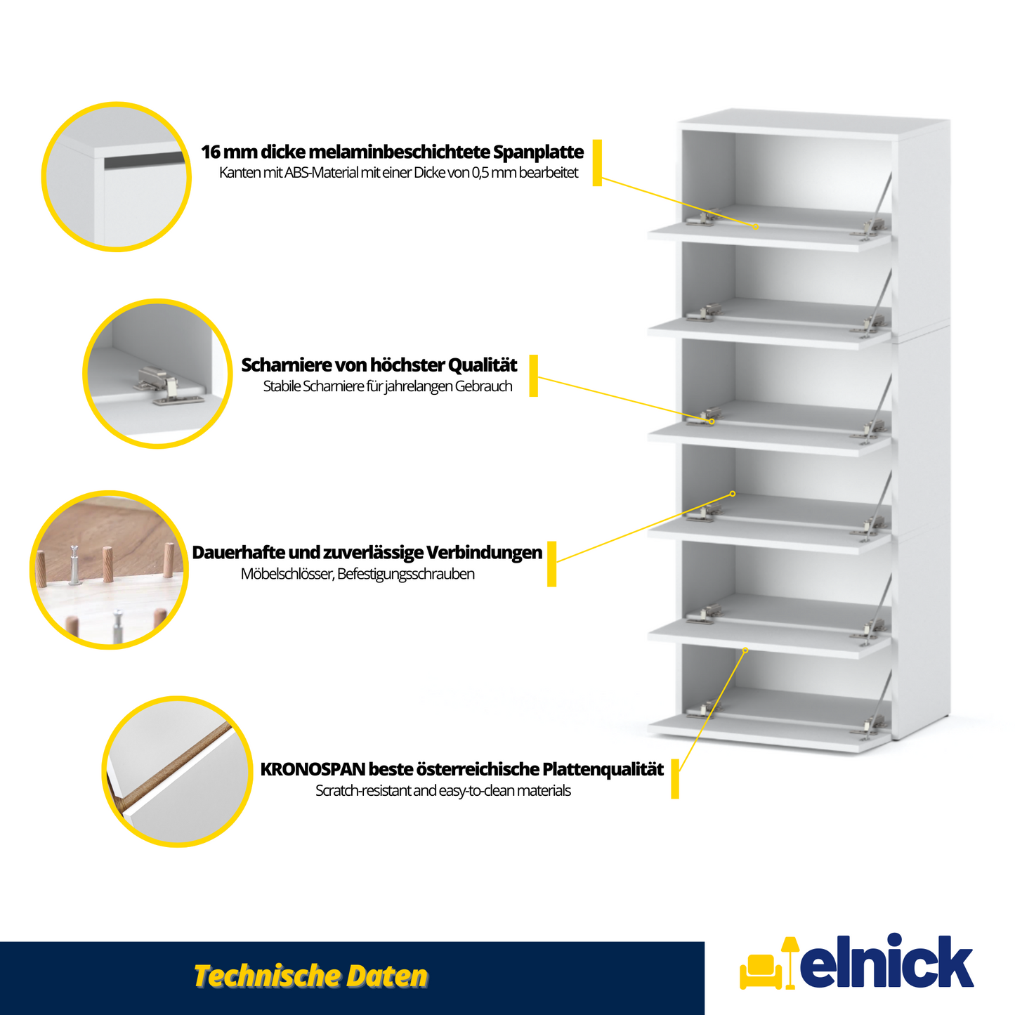 JACK - Schuhschrank - 6-stufig Schuhkipper - Weiß Matt