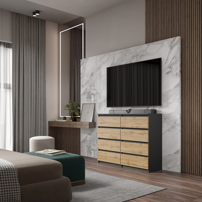 GABRIEL - Kommode / Sideboard mit 8 Schubladen - Anthrazit Grau / Wotan Eiche