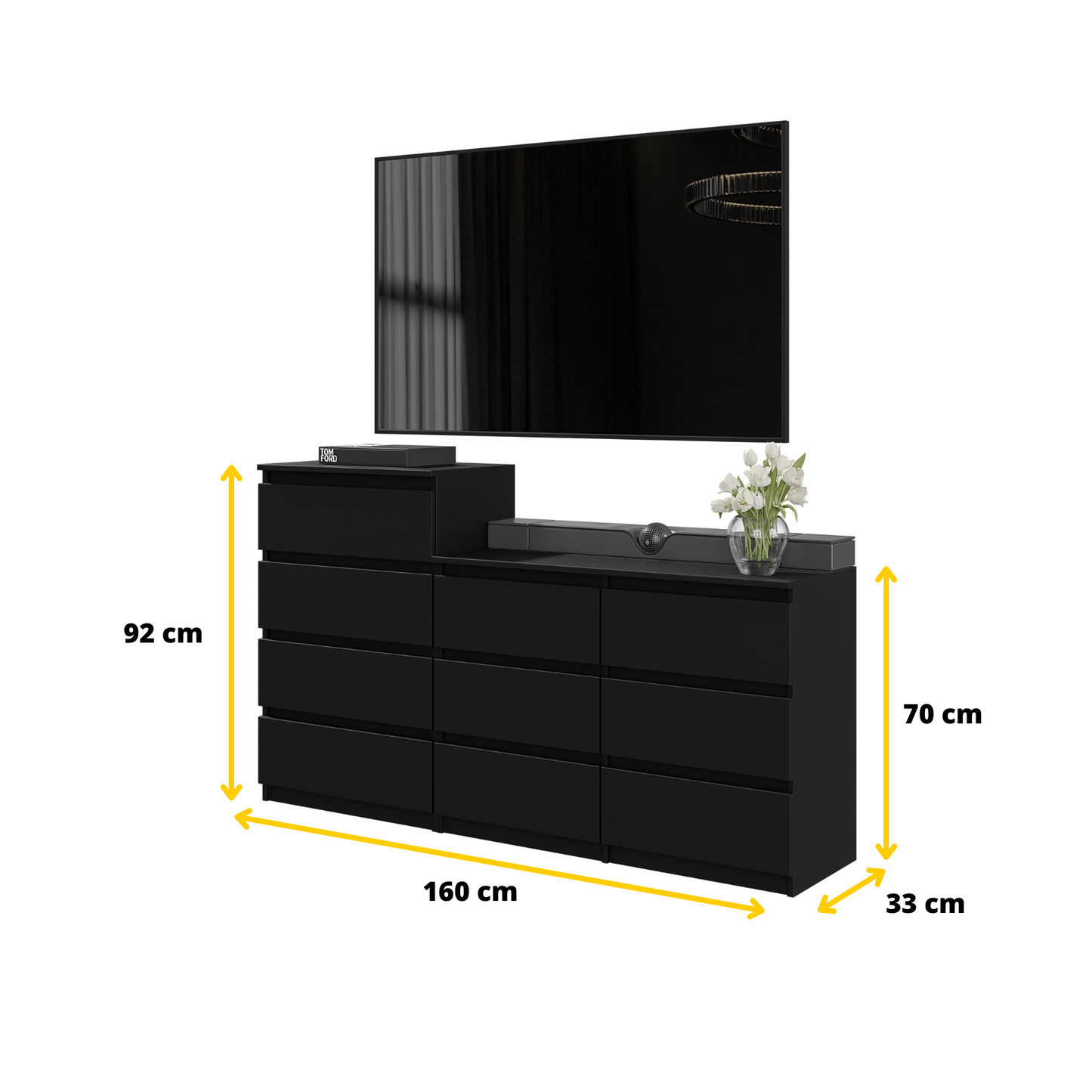 GABRIEL - Kommode / Sideboard mit 10 Schubladen (6+4) - Schwarz Matt