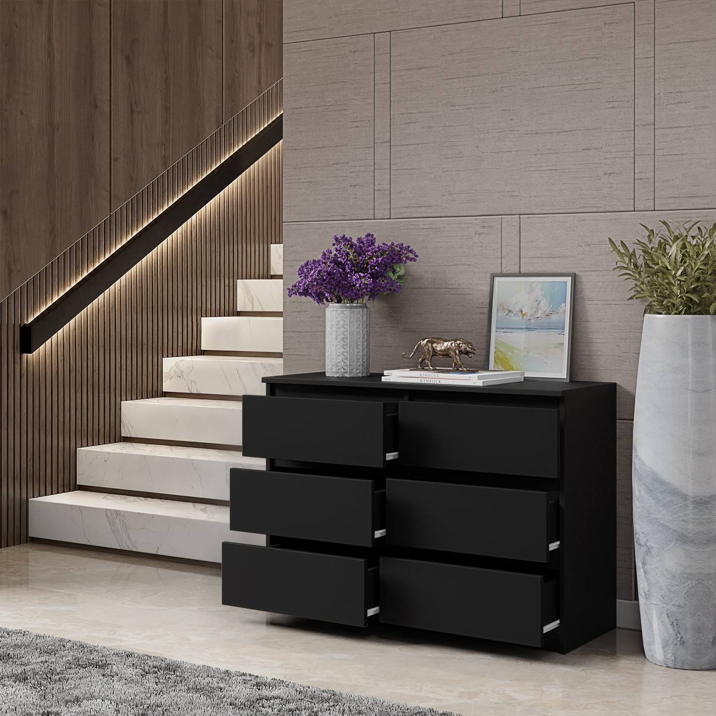 GABRIEL - Kommode / Sideboard mit 6 Schubladen - Schwarz Matt
