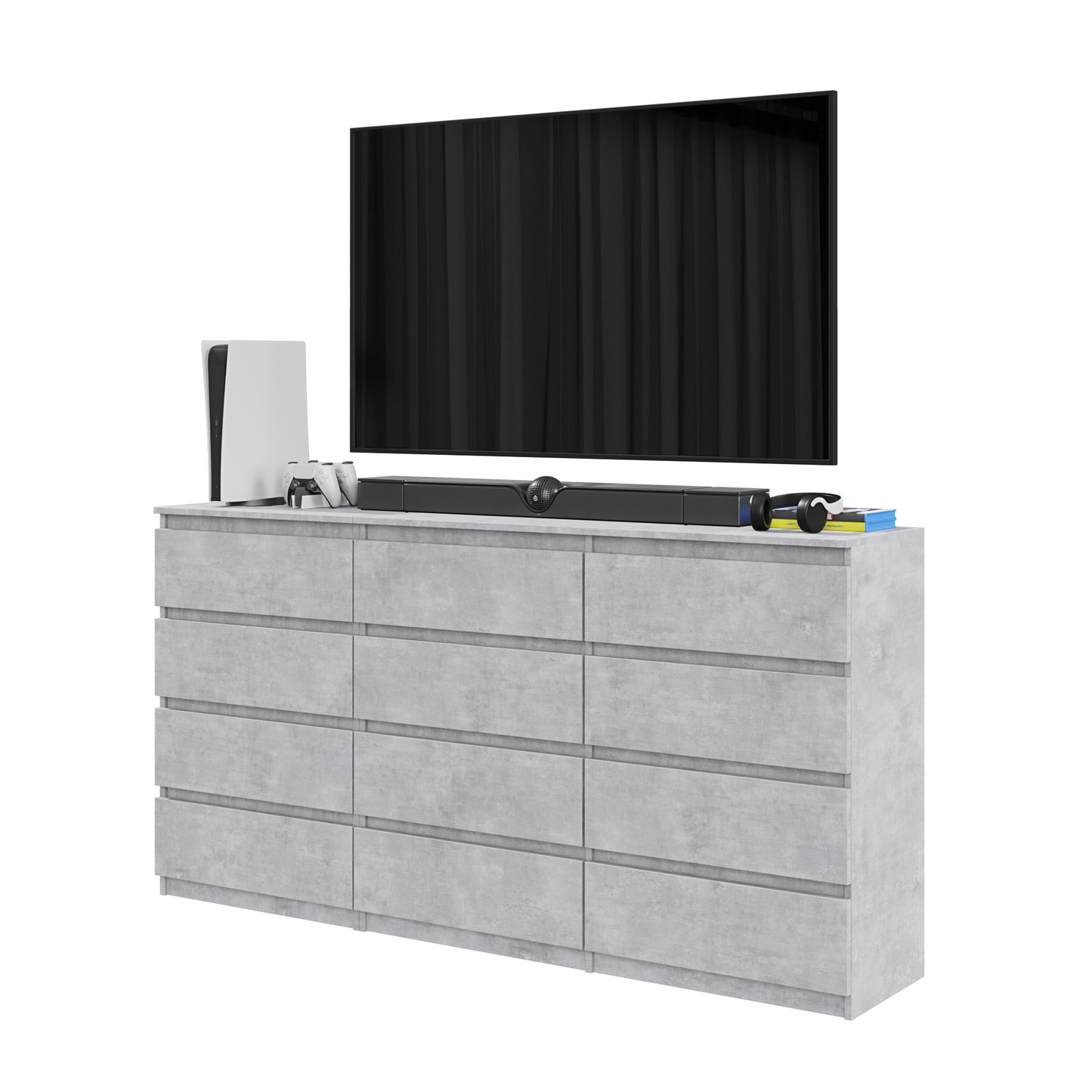 GABRIEL - Kommode / Sideboard mit 12 Schubladen (8+4) - Beton-Optik