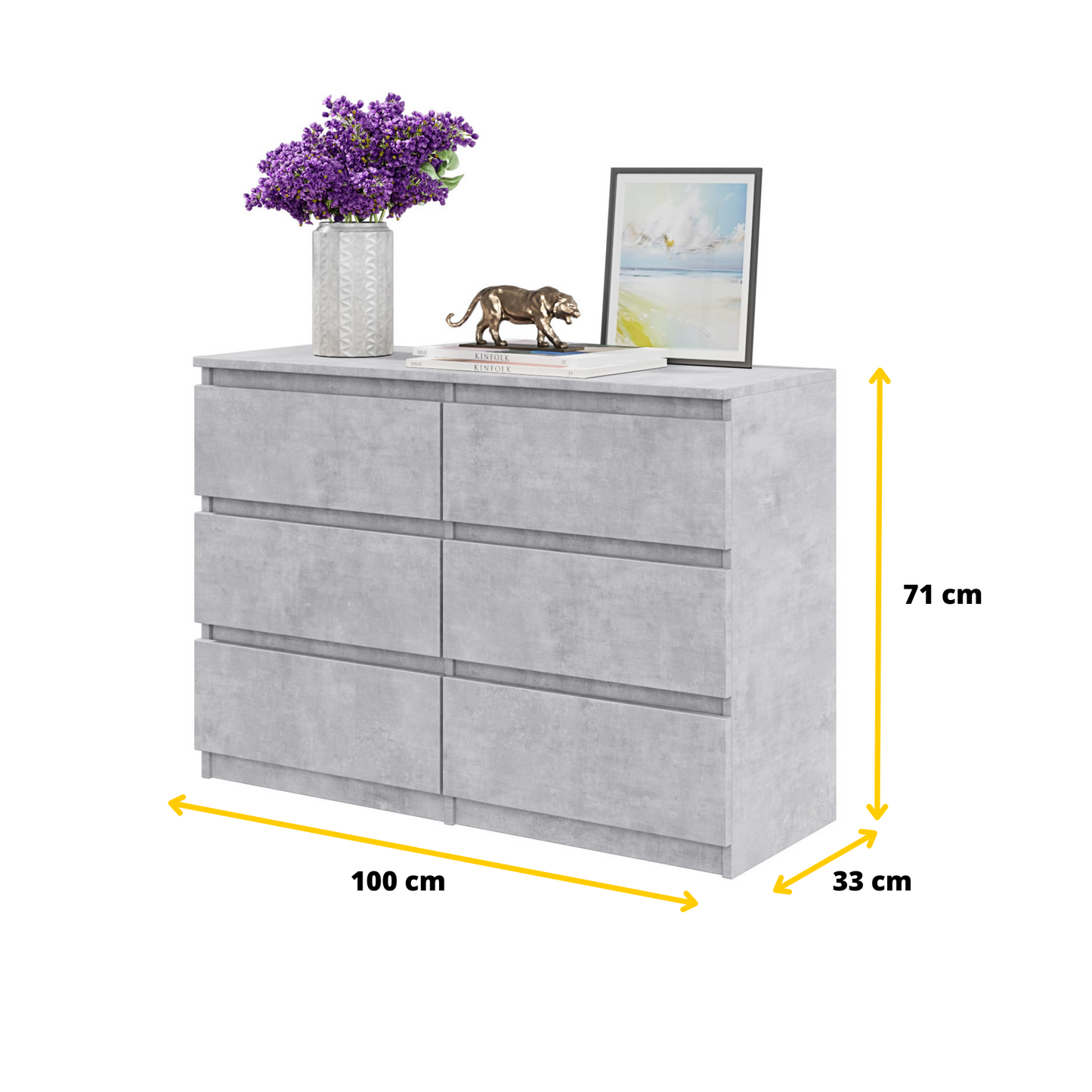 GABRIEL - Kommode / Sideboard mit 6 Schubladen - Beton-Optik