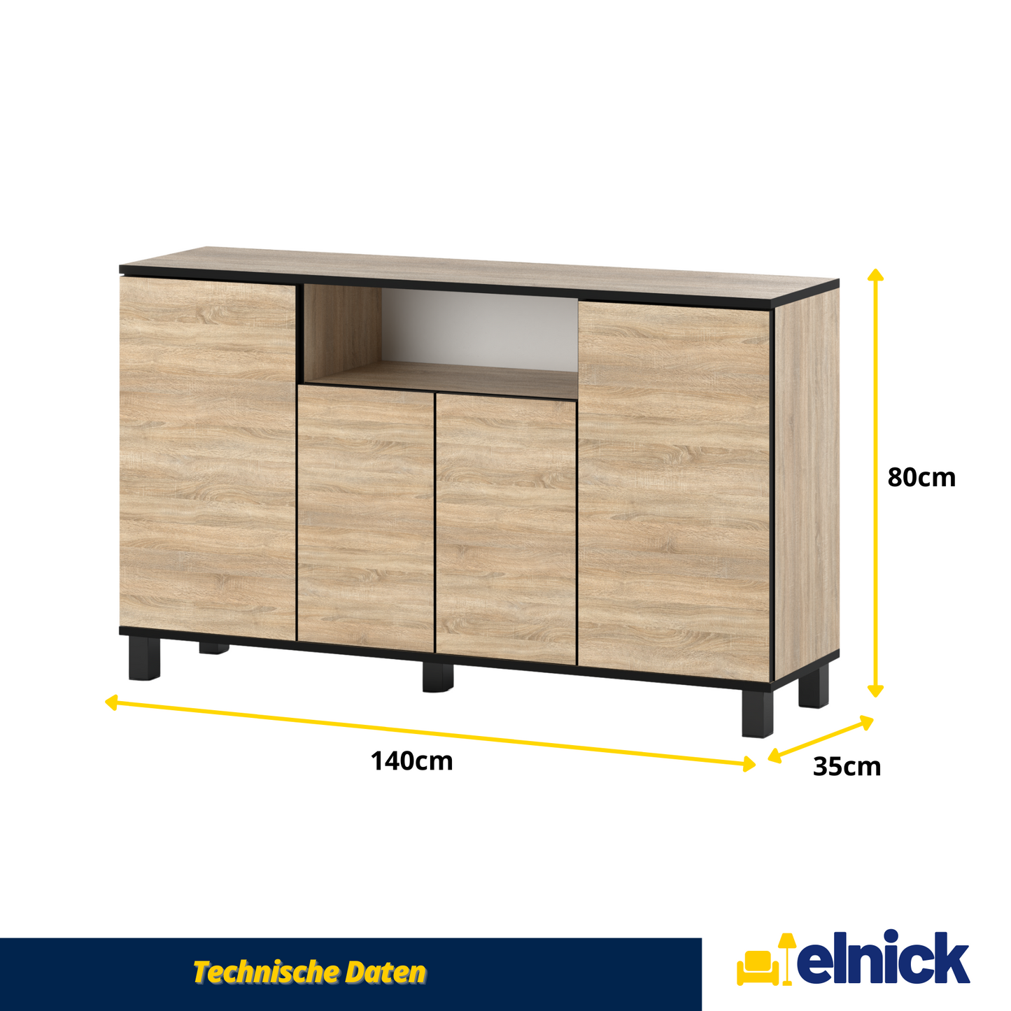 CALVIN – TV-Schrank mit 4 Türen – Wohnzimmer Sideboard - Sonoma Eiche