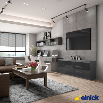 MIKEL - Kommode / Sideboard mit 6 Schubladen und 3 Türen - Anthrazit Grau / Schwarz Gloss