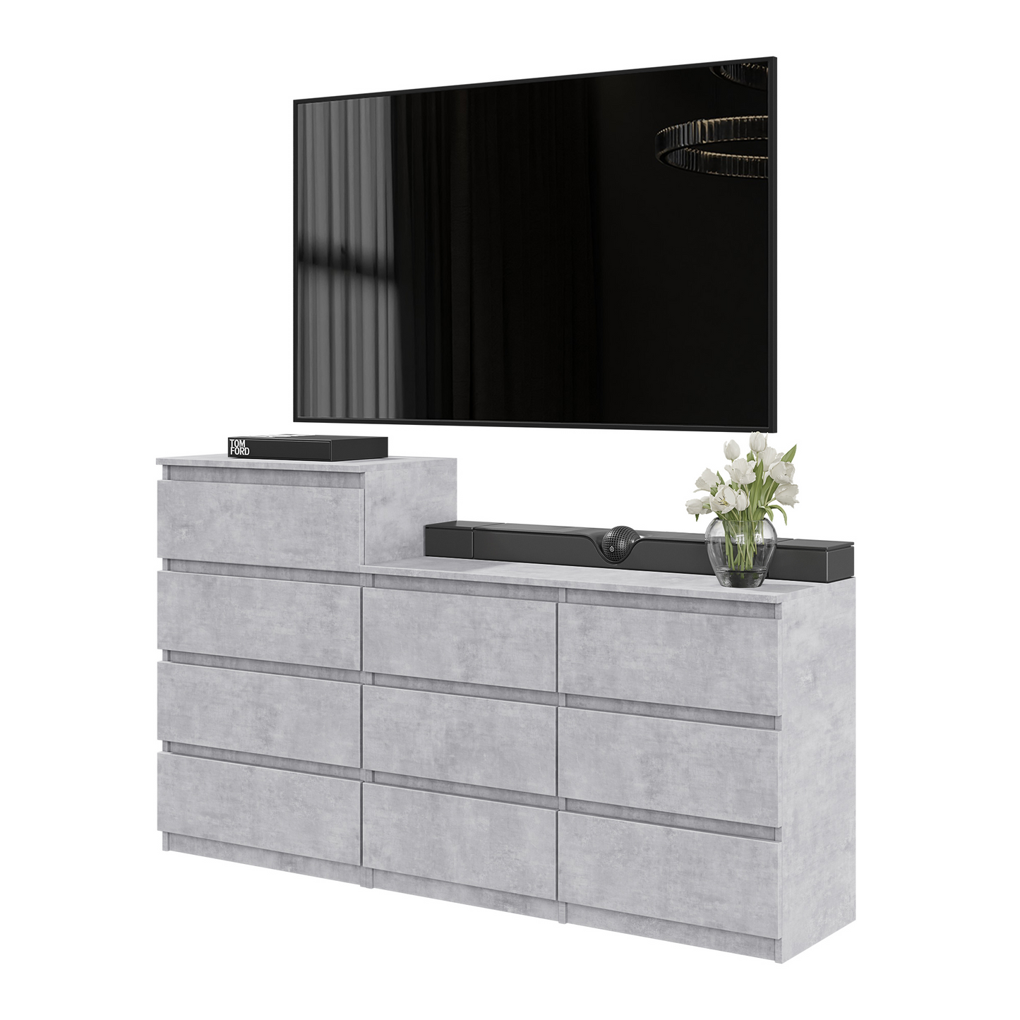 GABRIEL - Kommode / Sideboard mit 10 Schubladen (6+4) - Beton-Optik