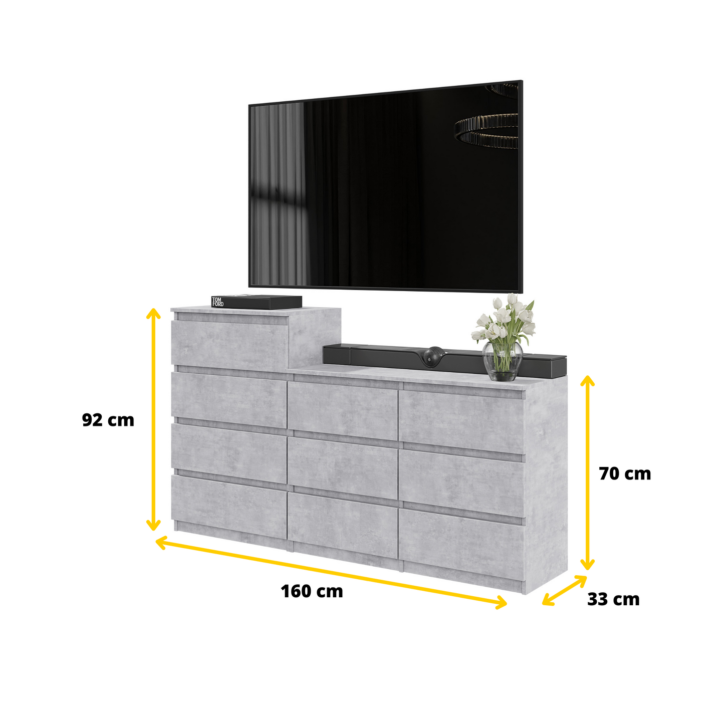 GABRIEL - Kommode / Sideboard mit 10 Schubladen (6+4) - Beton-Optik