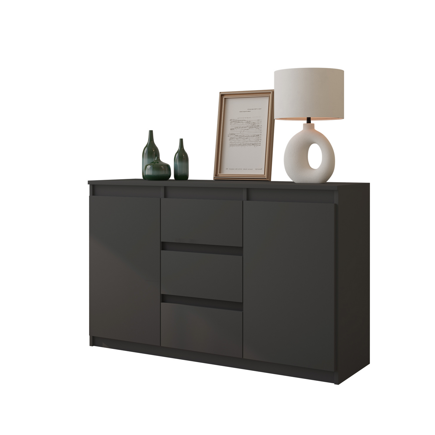 MIKEL - Kommode / Sideboard mit 3 Schubladen und 2 Türen - Anthrazit Grau