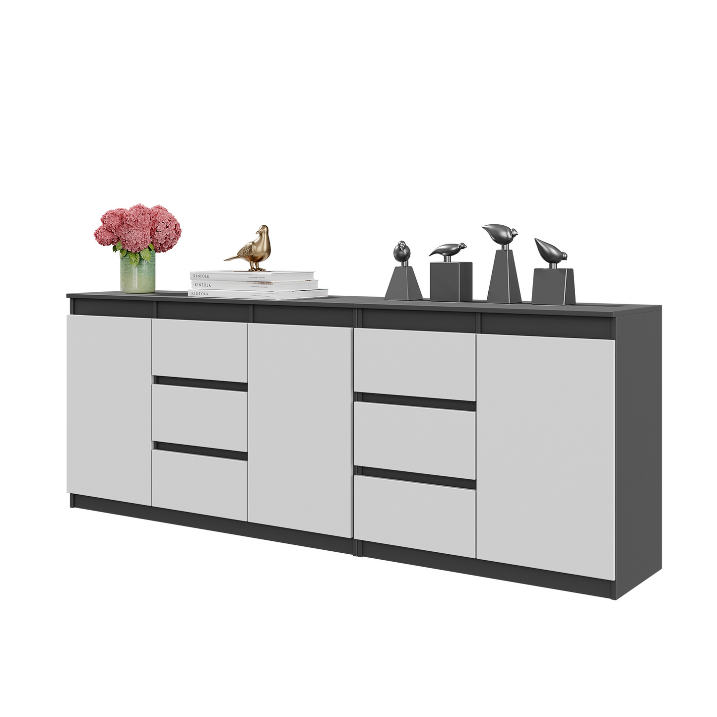 MIKEL - Kommode / Sideboard mit 6 Schubladen und 3 Türen - Anthrazit Grau / Weiß Matt