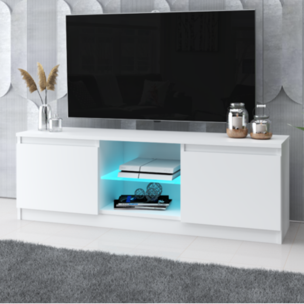 MARCO - TV-Lowboard mit 2 Türen und 1 Glasboden - Weiß Matt