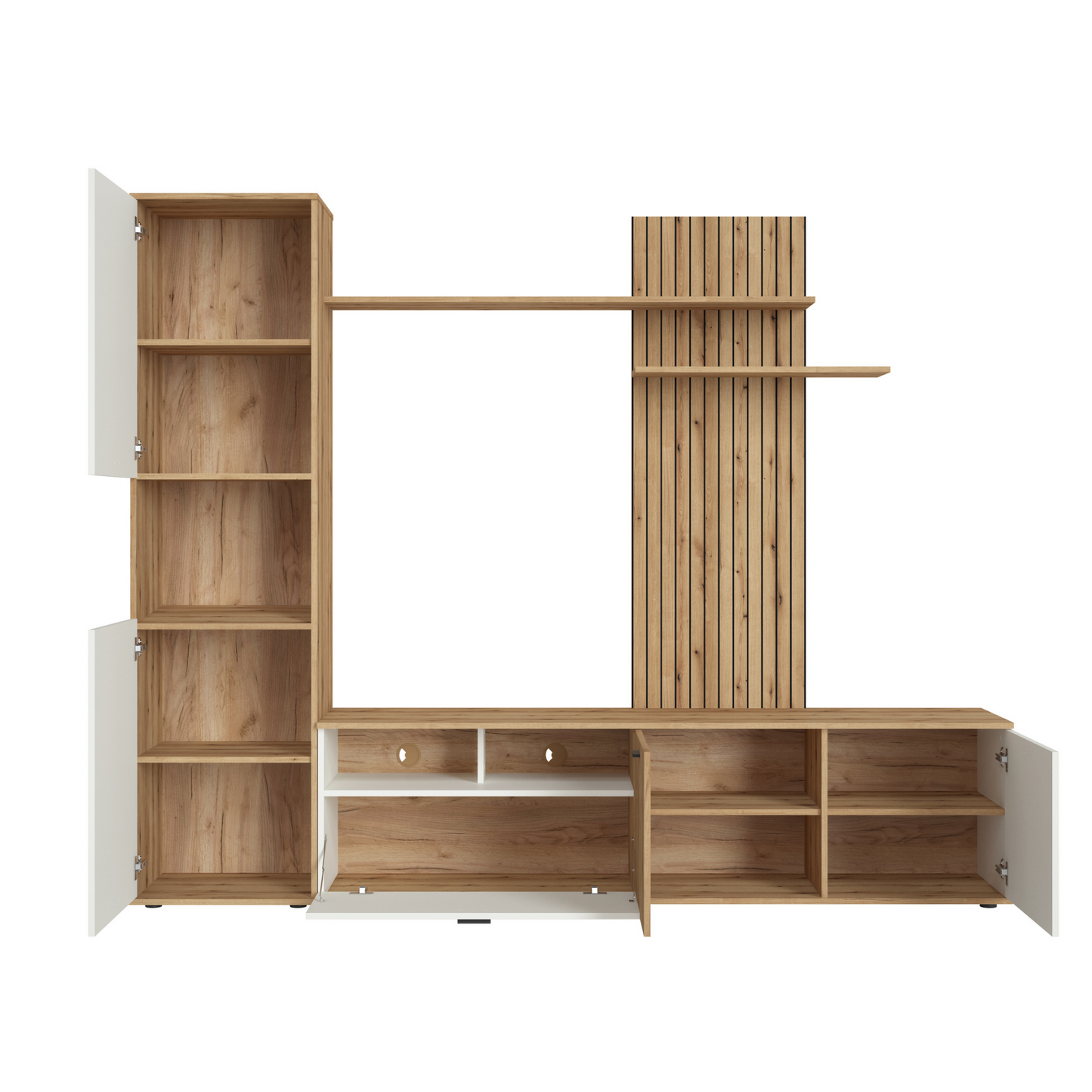 Wohnwand ROSA - Wohnzimmer-Möbel-Set - Perlweiß Matt / Eiche Coast Evoke