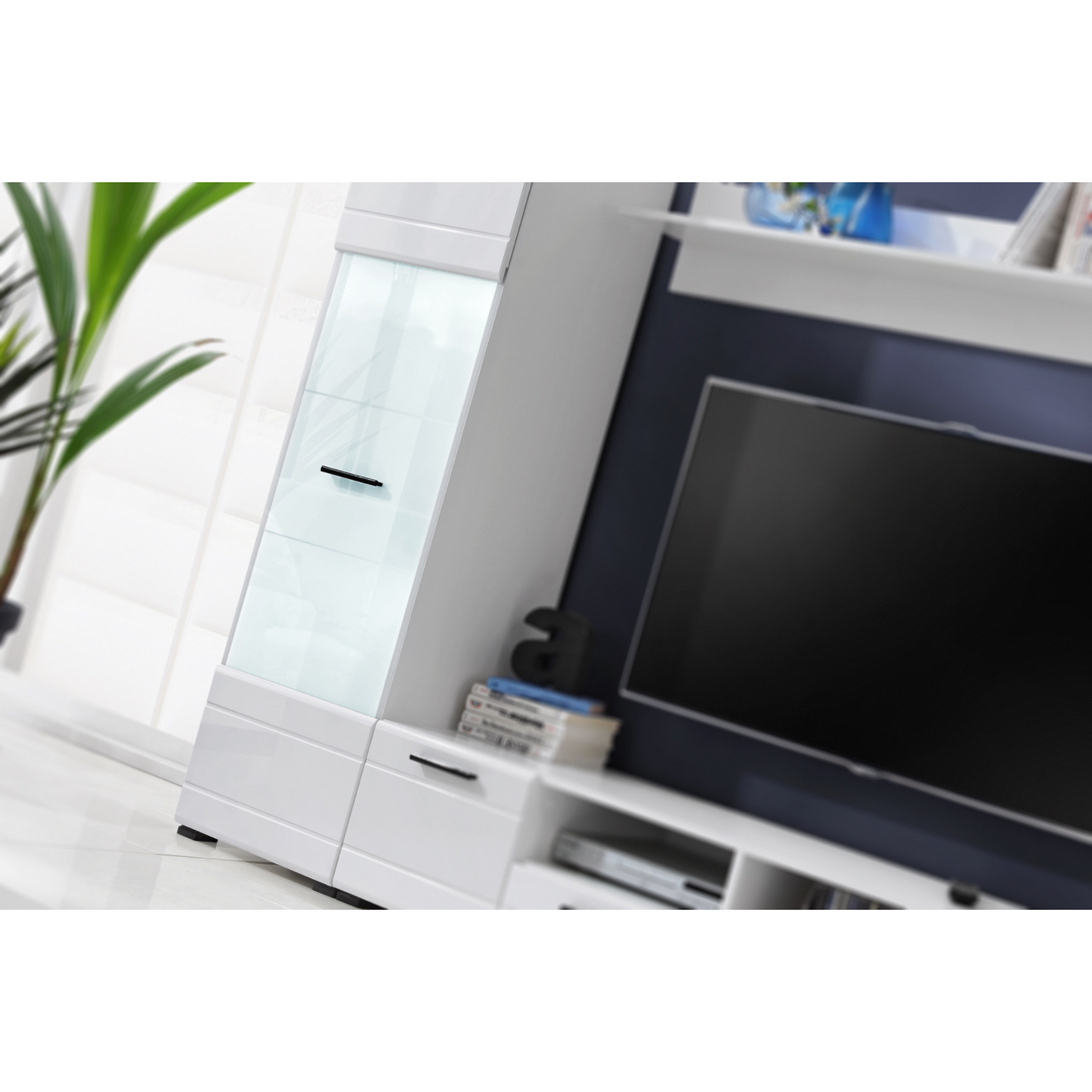 Wohnwand SWITCH - Wohnzimmer-Möbel-Set - Weiß matt / Weiß Gloss