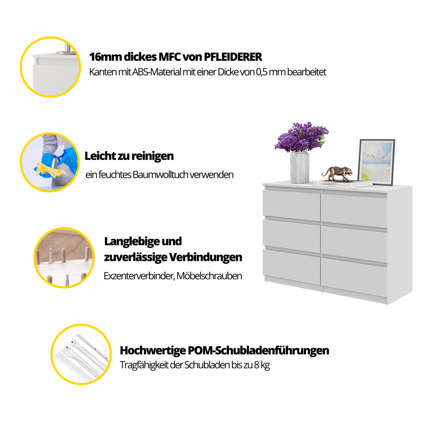 GABRIEL - Kommode / Sideboard mit 6 Schubladen - Sonoma Eiche / Weiß Matt